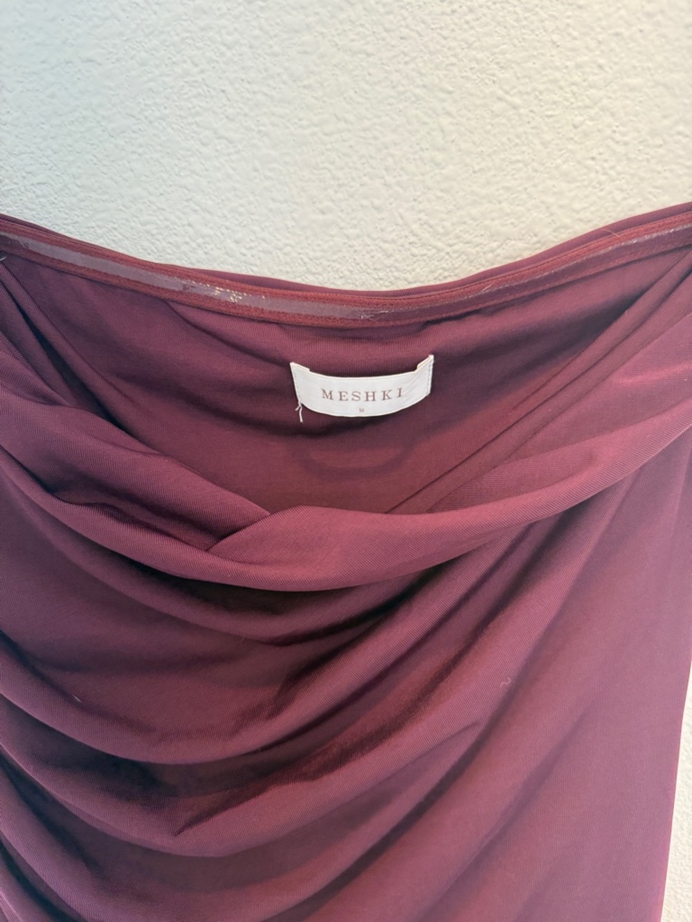 Meshki Bex Strapless Slinky Maxi Dress With Split - Burgundy - Picture 5 of 6
